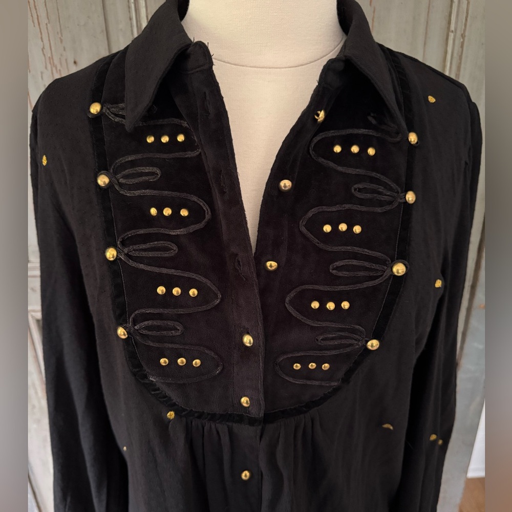NWT Monsoon Black Blouse with Gold Accents Large